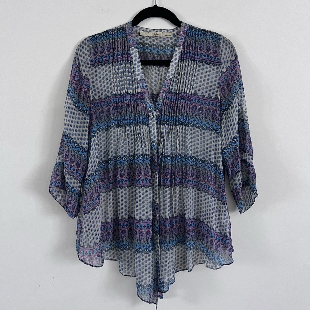 Gibson 100% Silk Kimono Style Blouse Tunic, Multicolor Paisley, Size Small